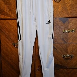 Adidas White Track Pants with Black Stripes